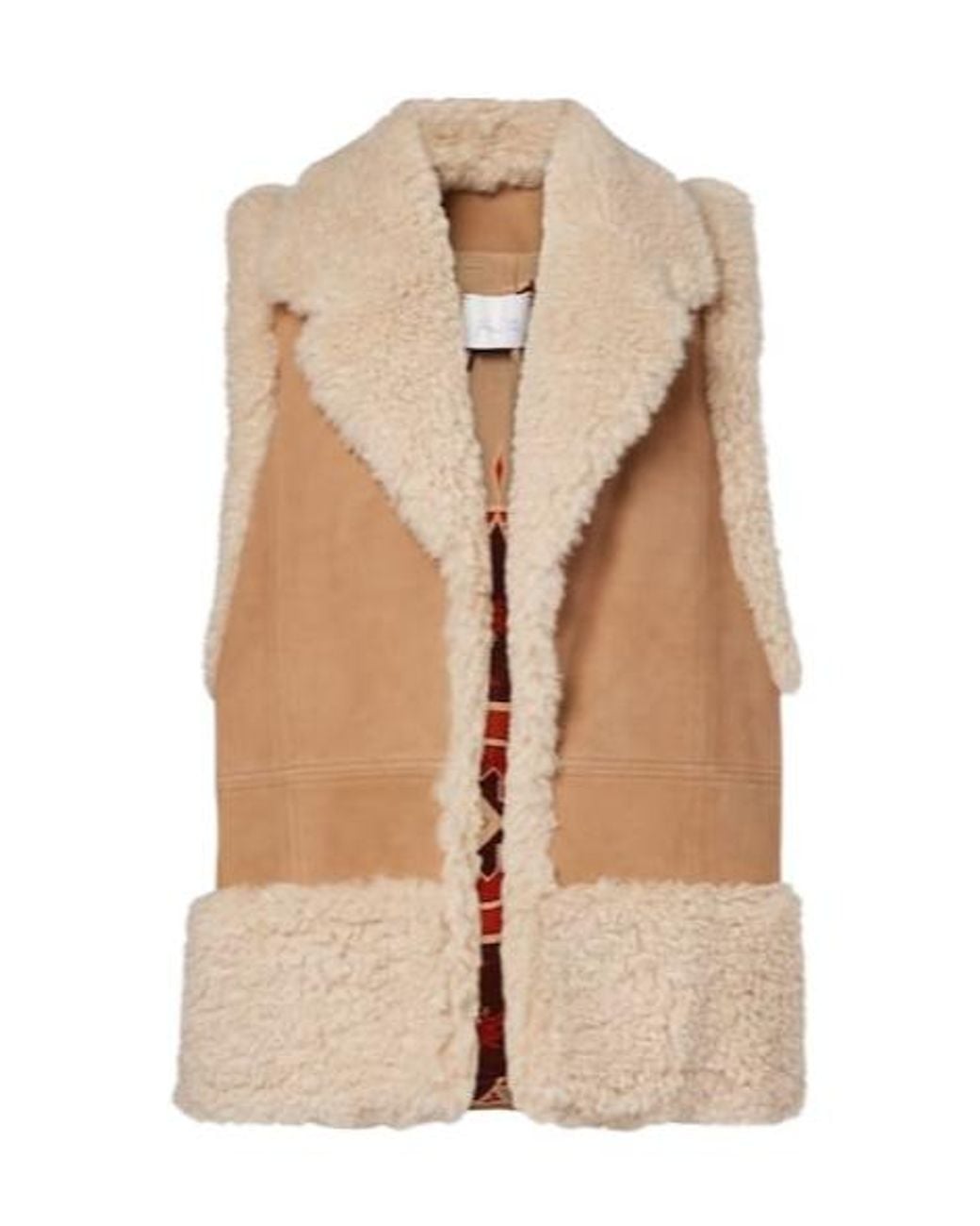 Johanna Ortiz Natural Faux Shearling-Trimmed Suede Vest
