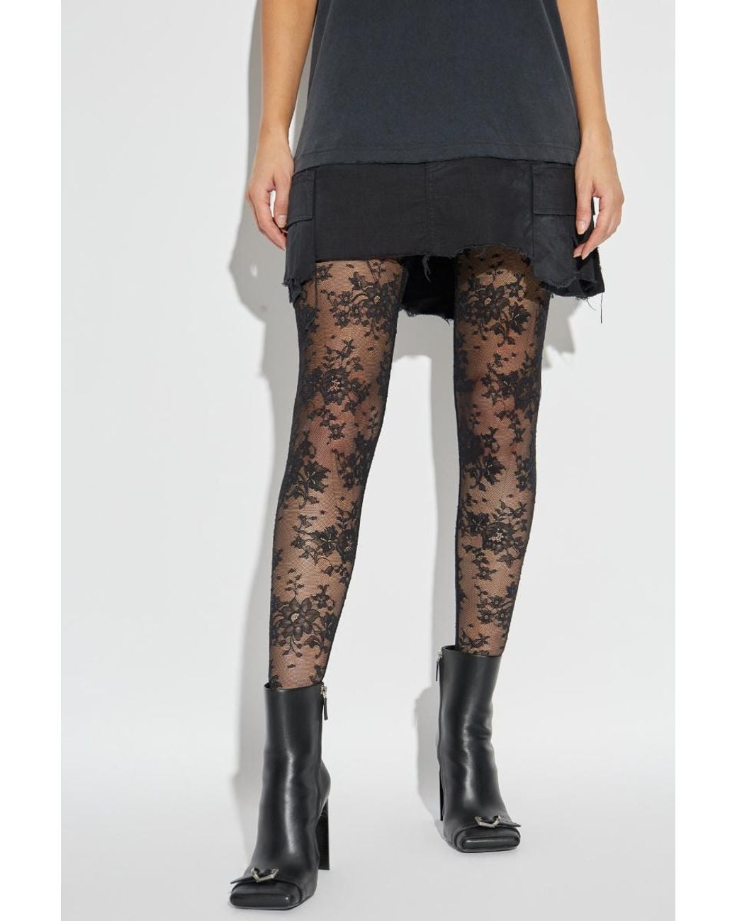 Balenciaga Black Floral Lace Tights