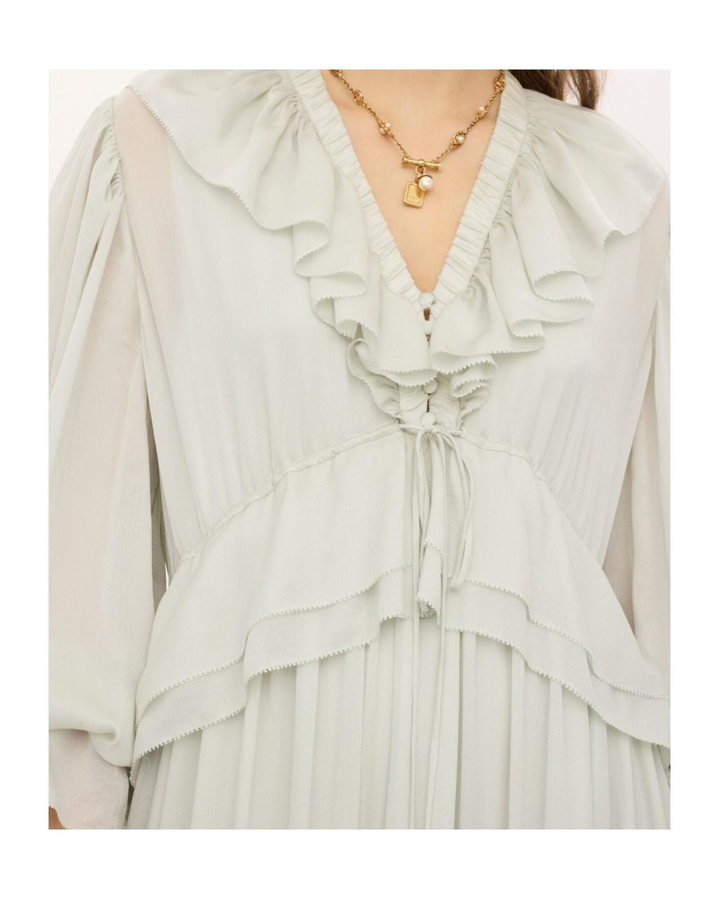 Chloé White Twill Long Pleated Dress