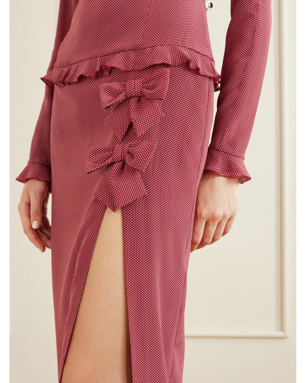 Alessandra Rich Red Bow-Detailed Polka-Dot Silk-Crepe Midi Dress