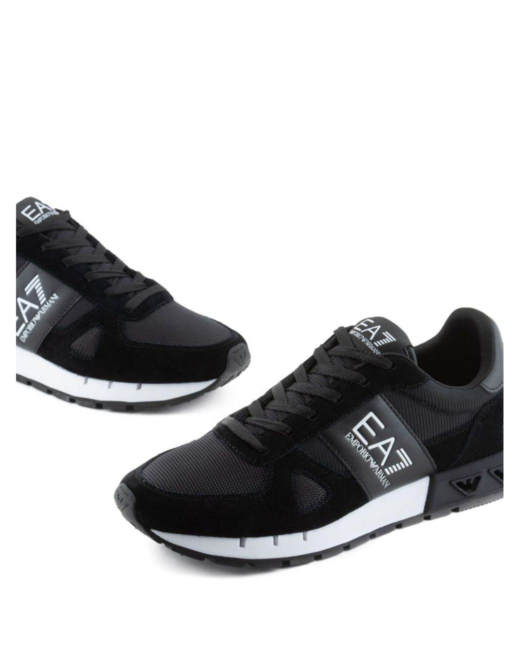 EA7 Black Textured Outsole Logo Detail Sneakers for men