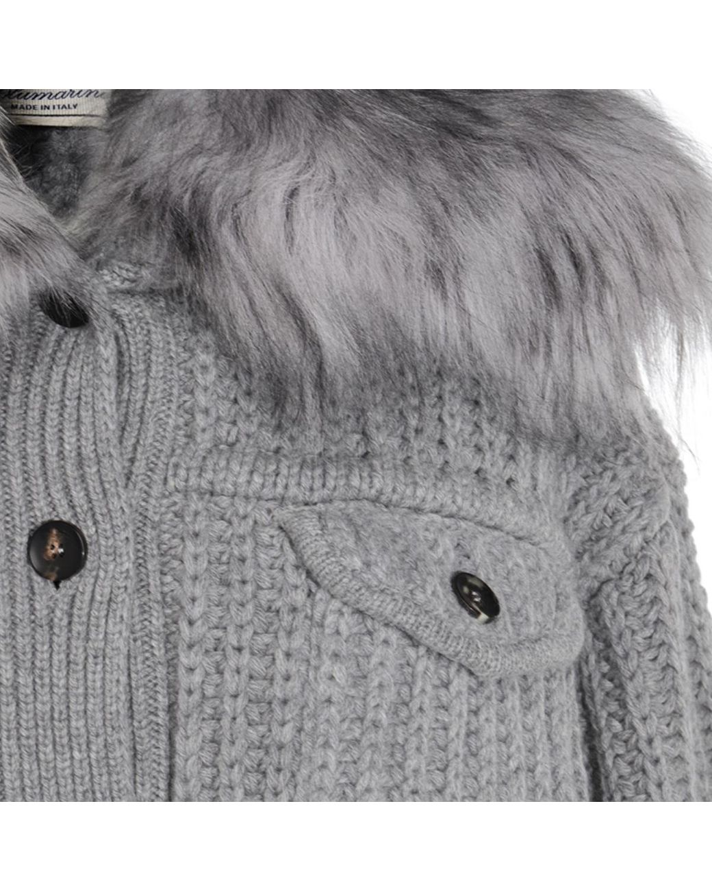 Blumarine Gray Fur Insert Knit Cardigan