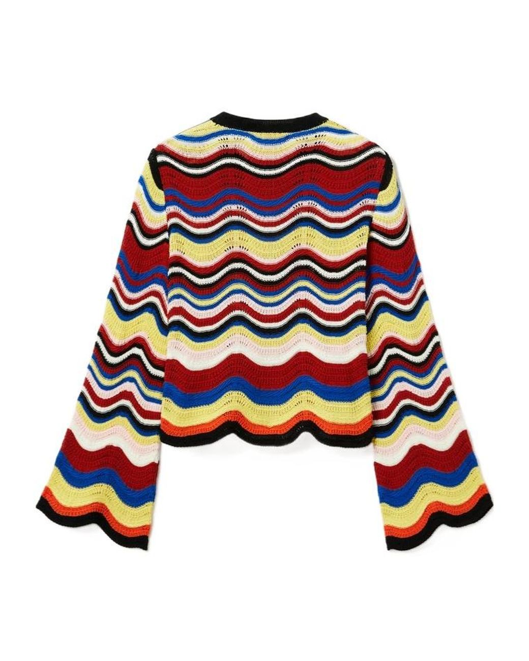 LaDoubleJ Multicolor Wave-Pattern Bell-Sleeve Sweater