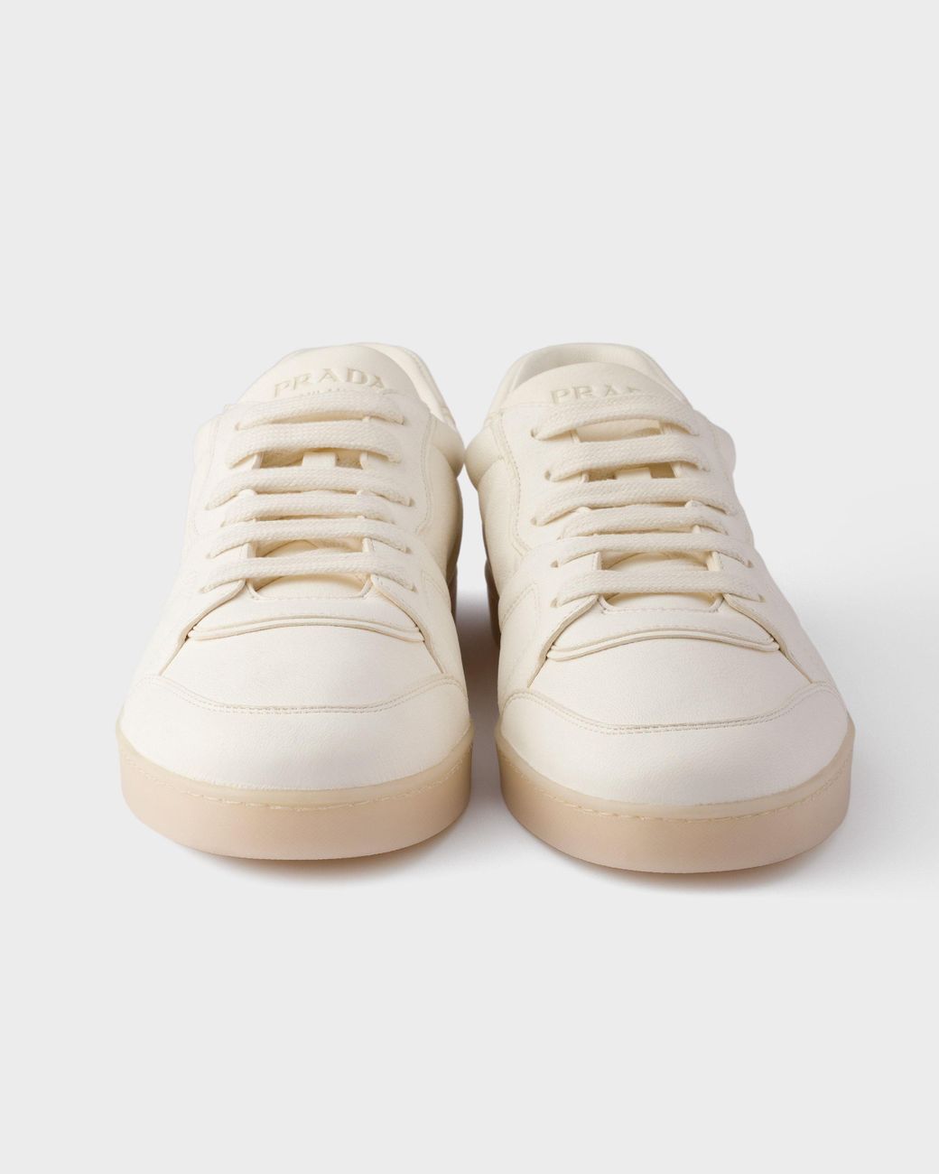 Prada White Round-Toe Lace-Up Sneakers for men
