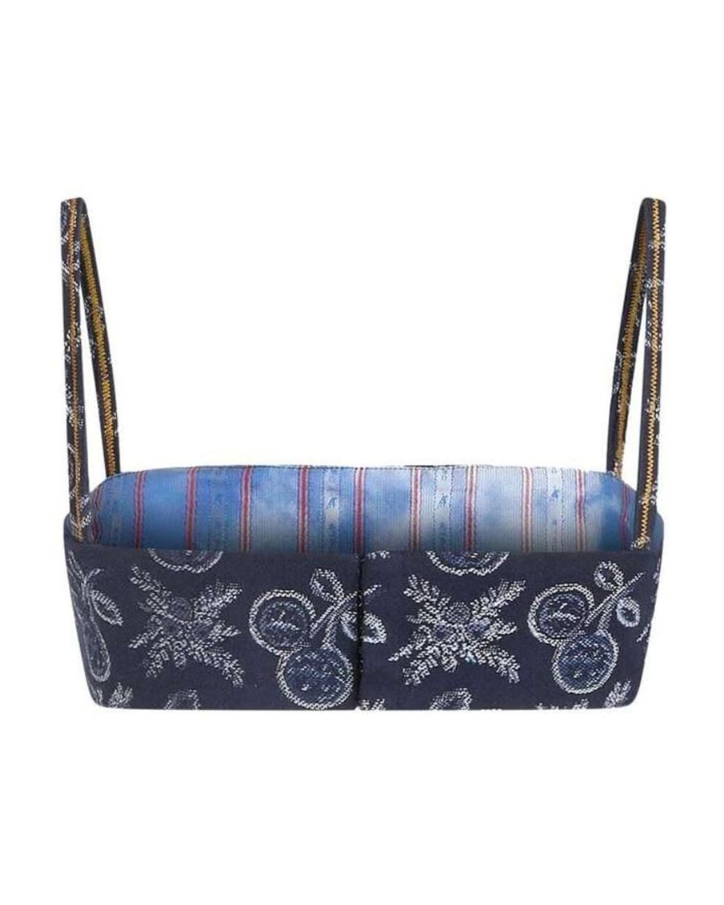 Etro Blue Patterned-Jacquard Spaghetti Strap Top