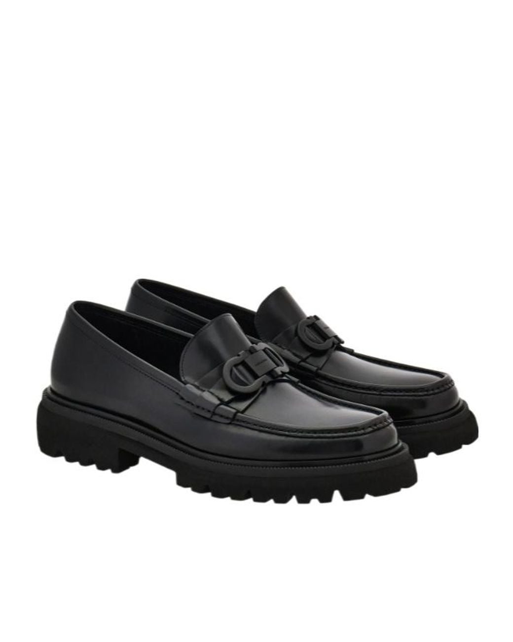 Ferragamo Black Gancini Decorative Moccasin Shoes for men