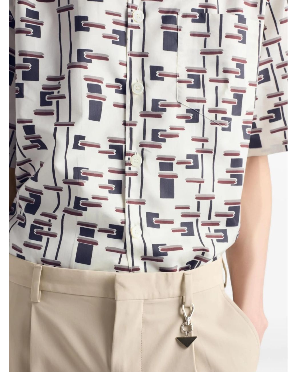 Prada White Cotton-Silk Printed Bowling Shirt for men