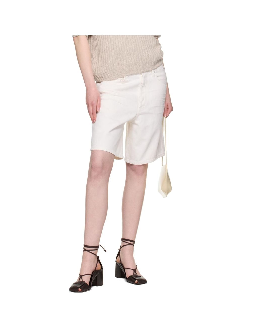 Agolde White Denim Shorts With Belt Loops