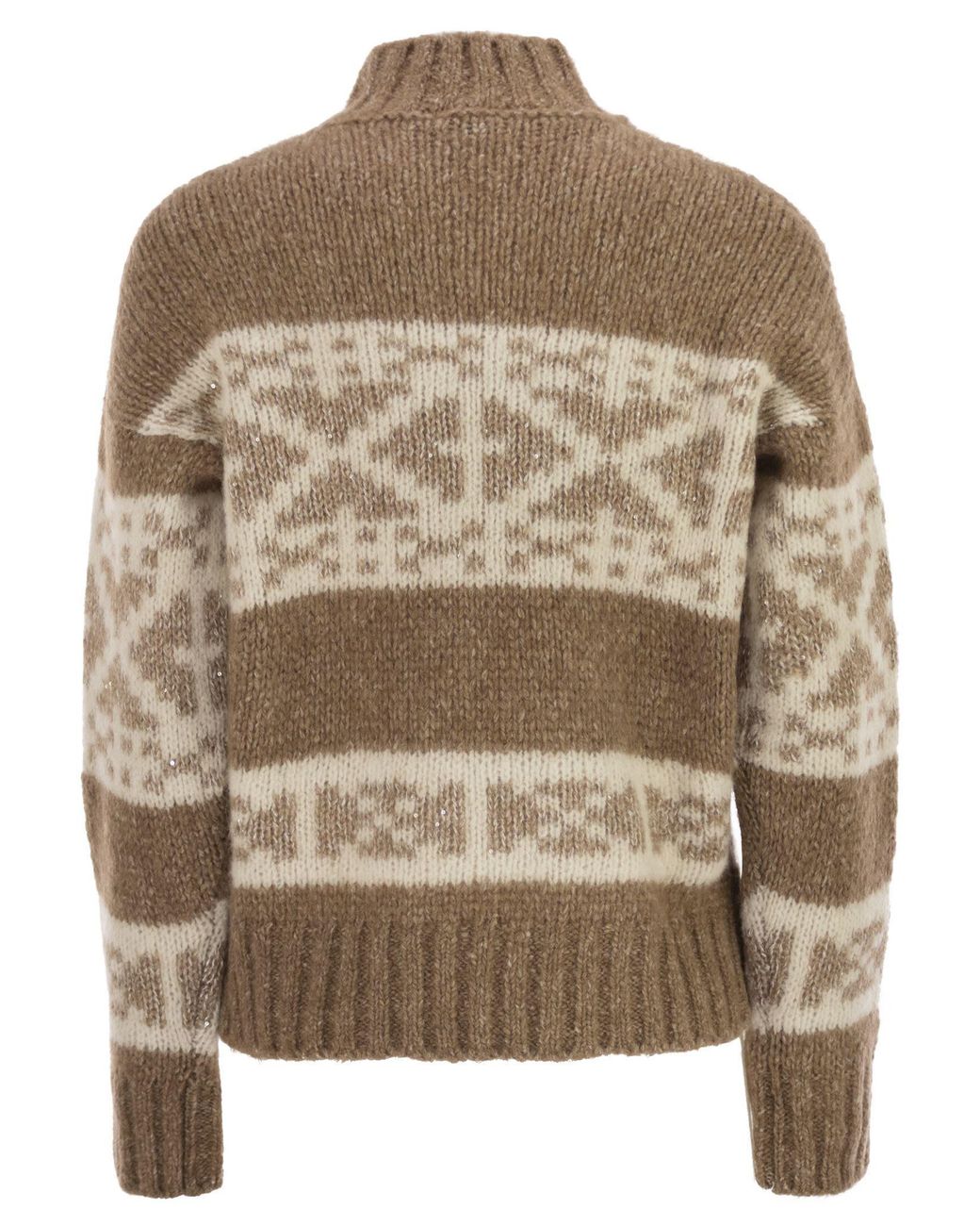 Peserico Brown Geometric High Neck Knitwear