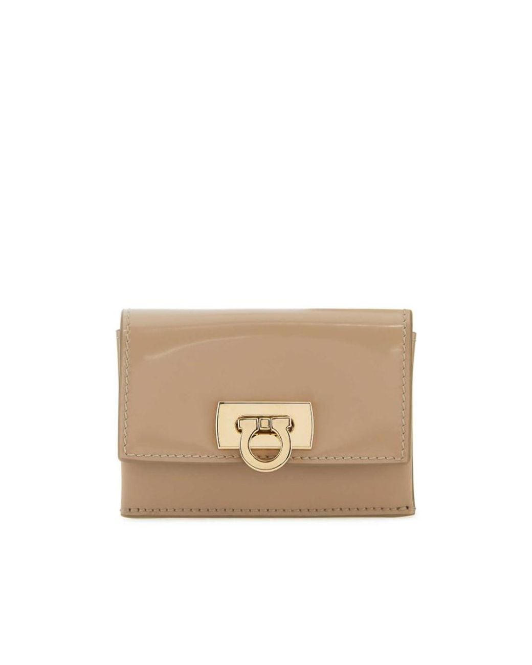 Ferragamo Natural Gancini Clasp Credit Card Holder