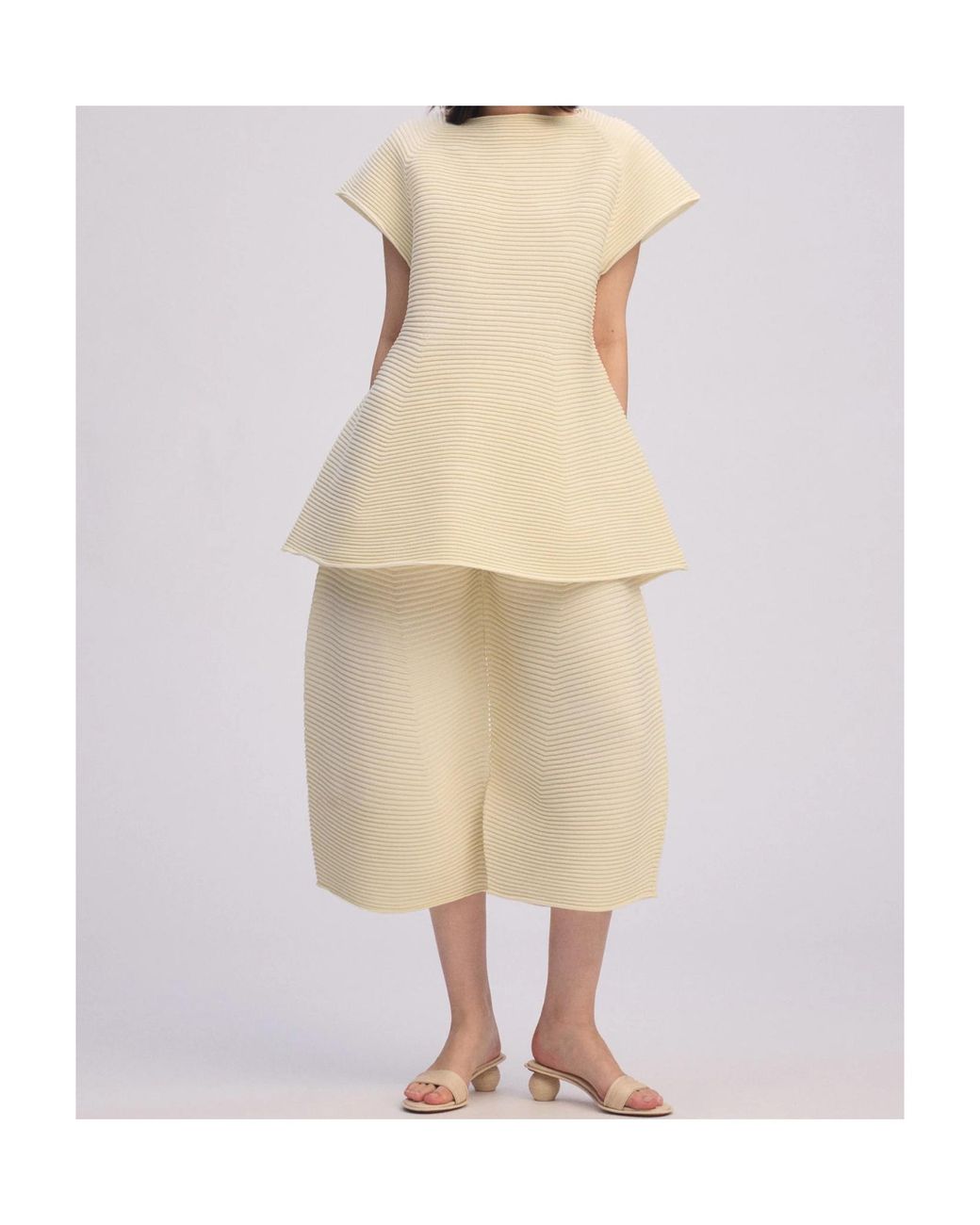 Issey Miyake Natural Corrugated Knit Mini Dress