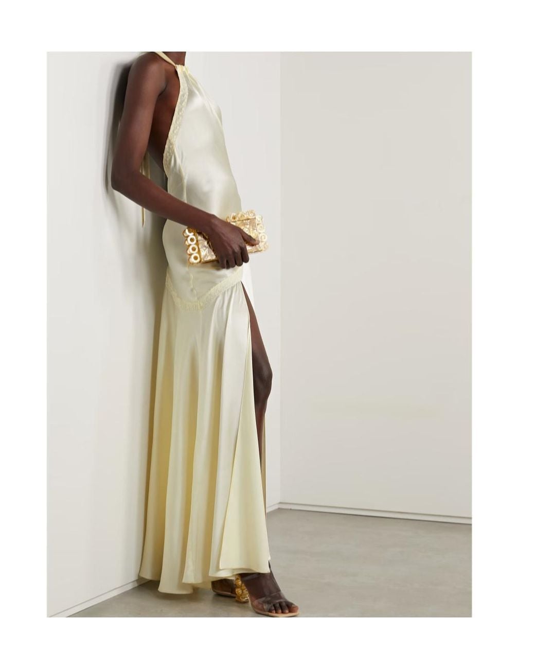 LoveShackFancy White Braylon Lace-Trimmed Silk-Satin Halterneck Gown