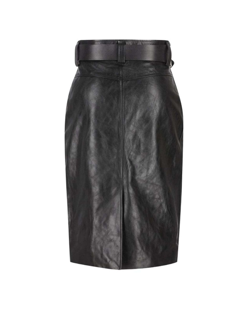 Saint Laurent Black High Waisted Creased Pencil Skirt