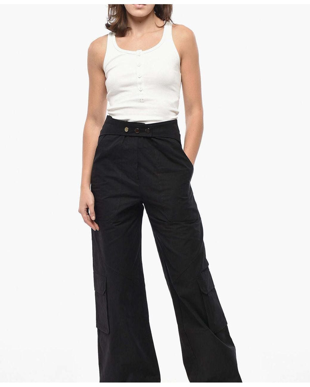 ANDAMANE Sarah Button Casual Pants in Black | Lyst