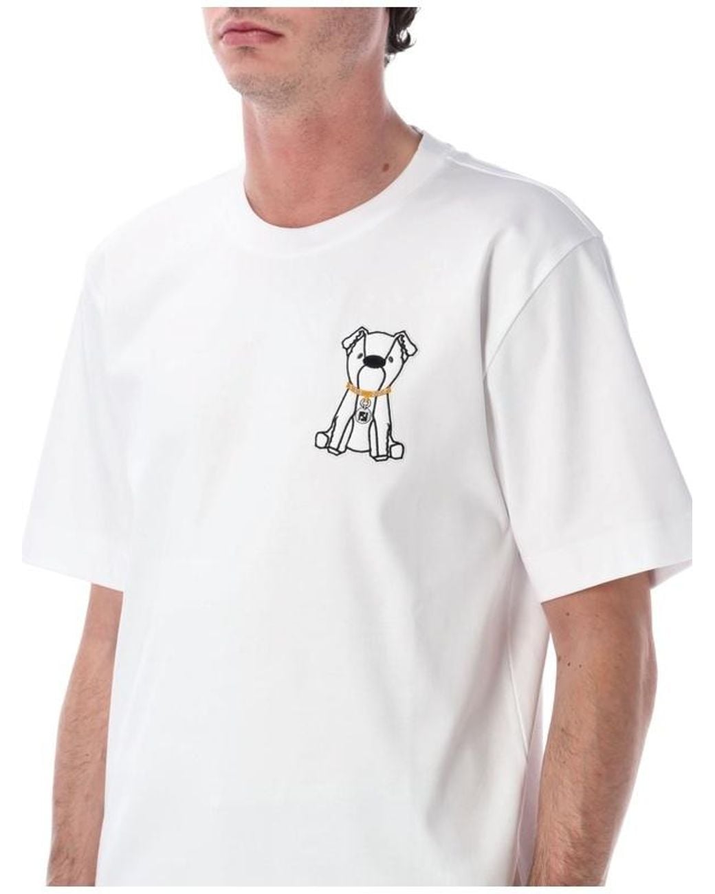 Fendi White Dog Embroidered Crewneck T-Shirt for men