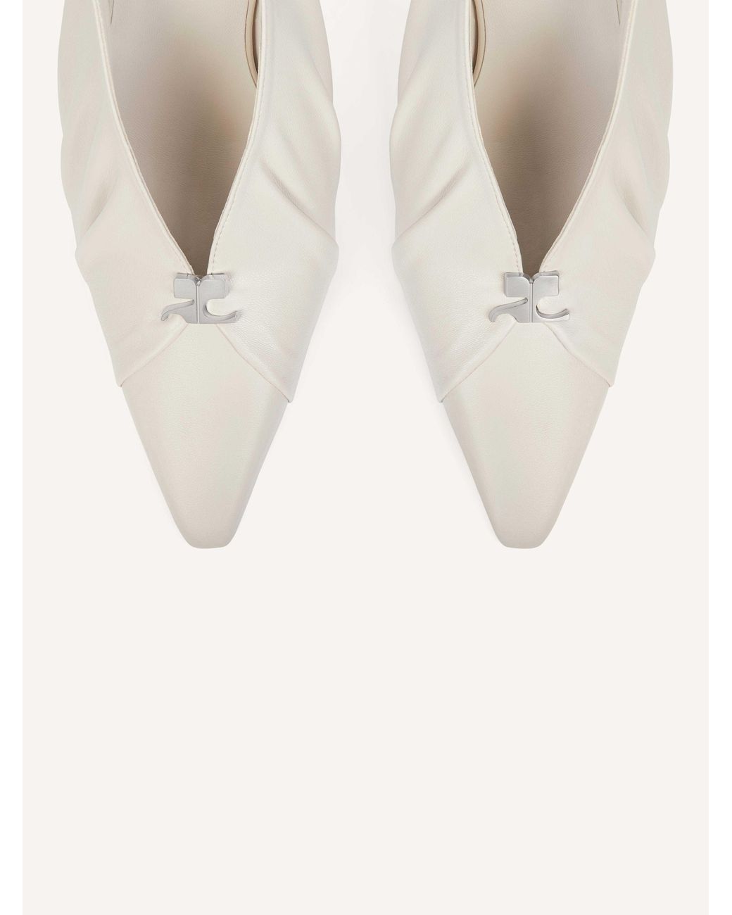Courreges White Draped Faux Leather Slingbacks