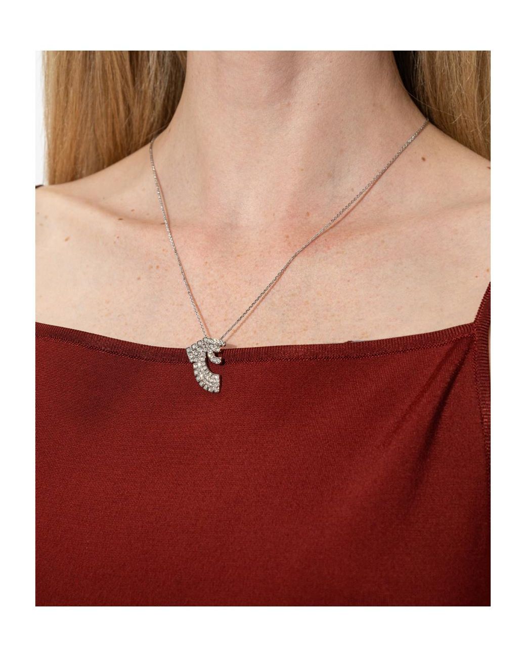 Ferragamo White Ferragamo Embellished Pendant Chained Necklace