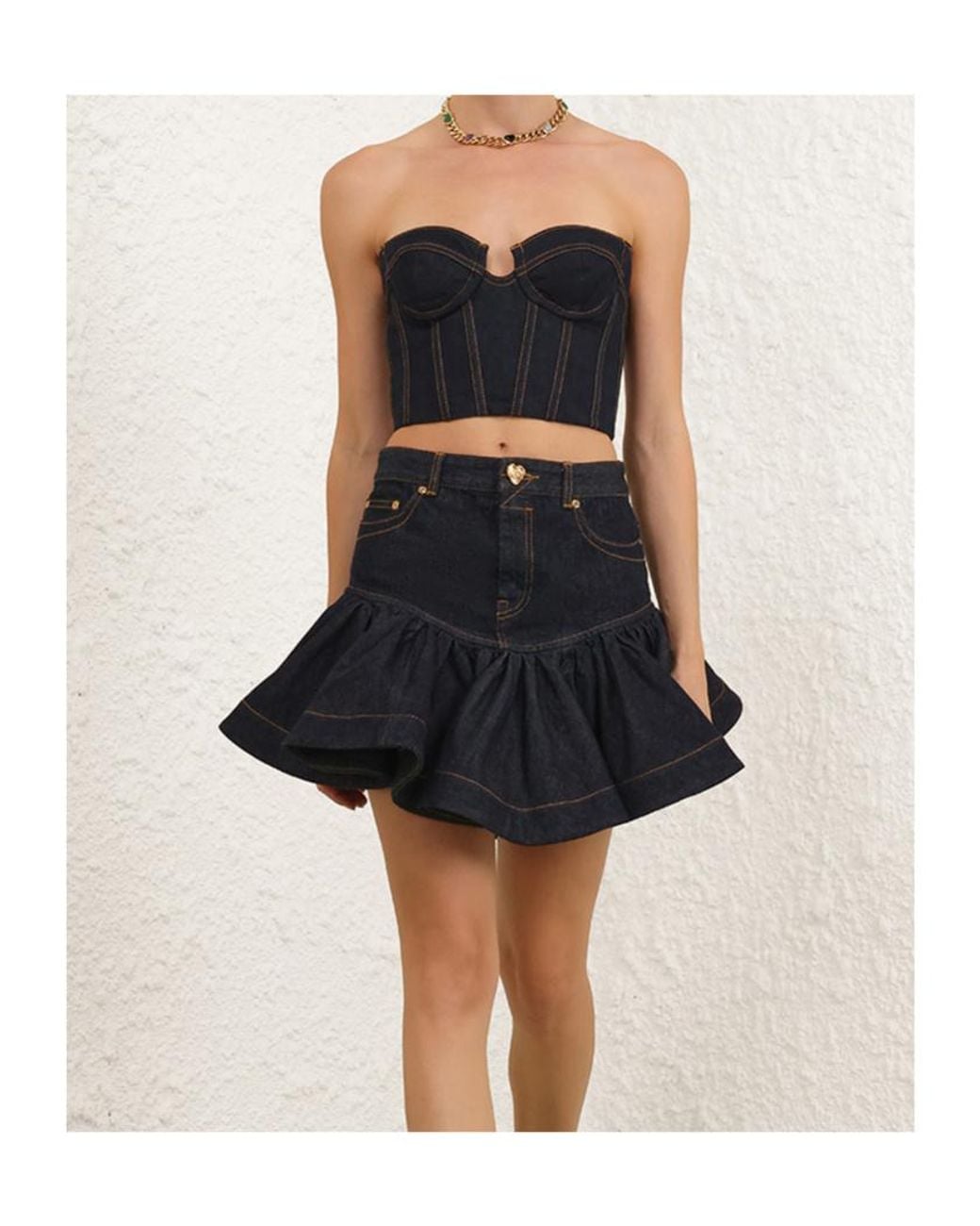Zimmermann Black Crush Denim Corset Top