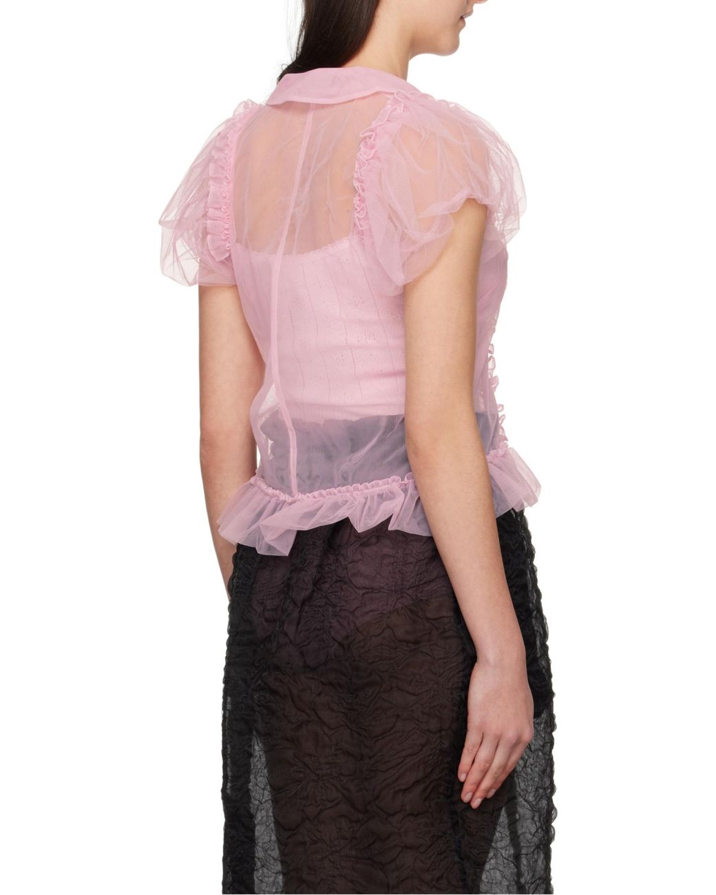 【送料&関税込】Simone Rocha Tulle Overlay Puff Sleeve Frill Black Tulle Overlay Puff Sleeve Frill T-shirt by Simone