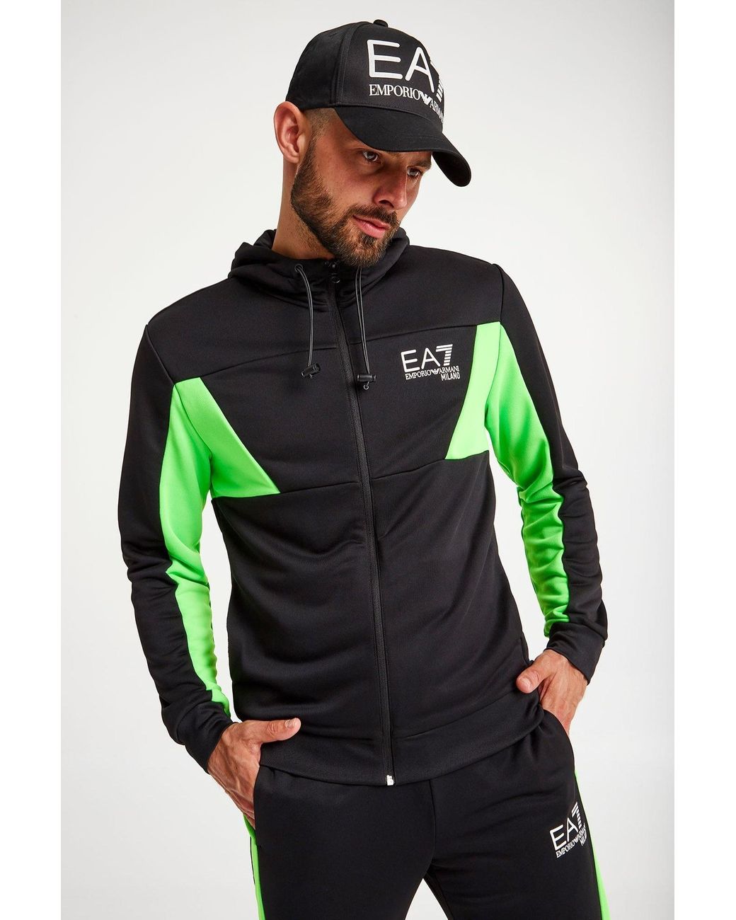 Emporio Armani Green Color-Block Hooded Casual Jacket for men