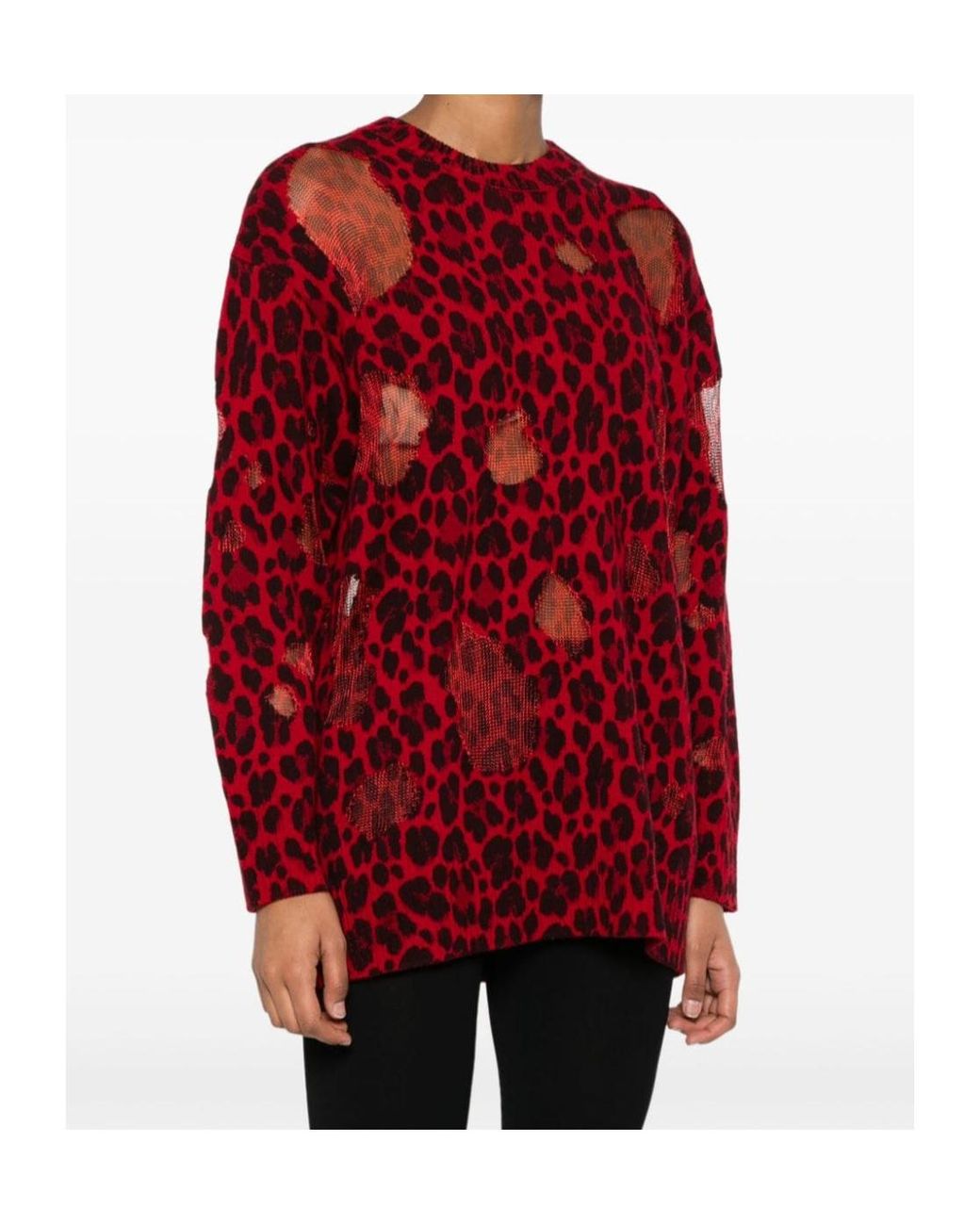 Versace Red Wool Sweater With Leopard Print