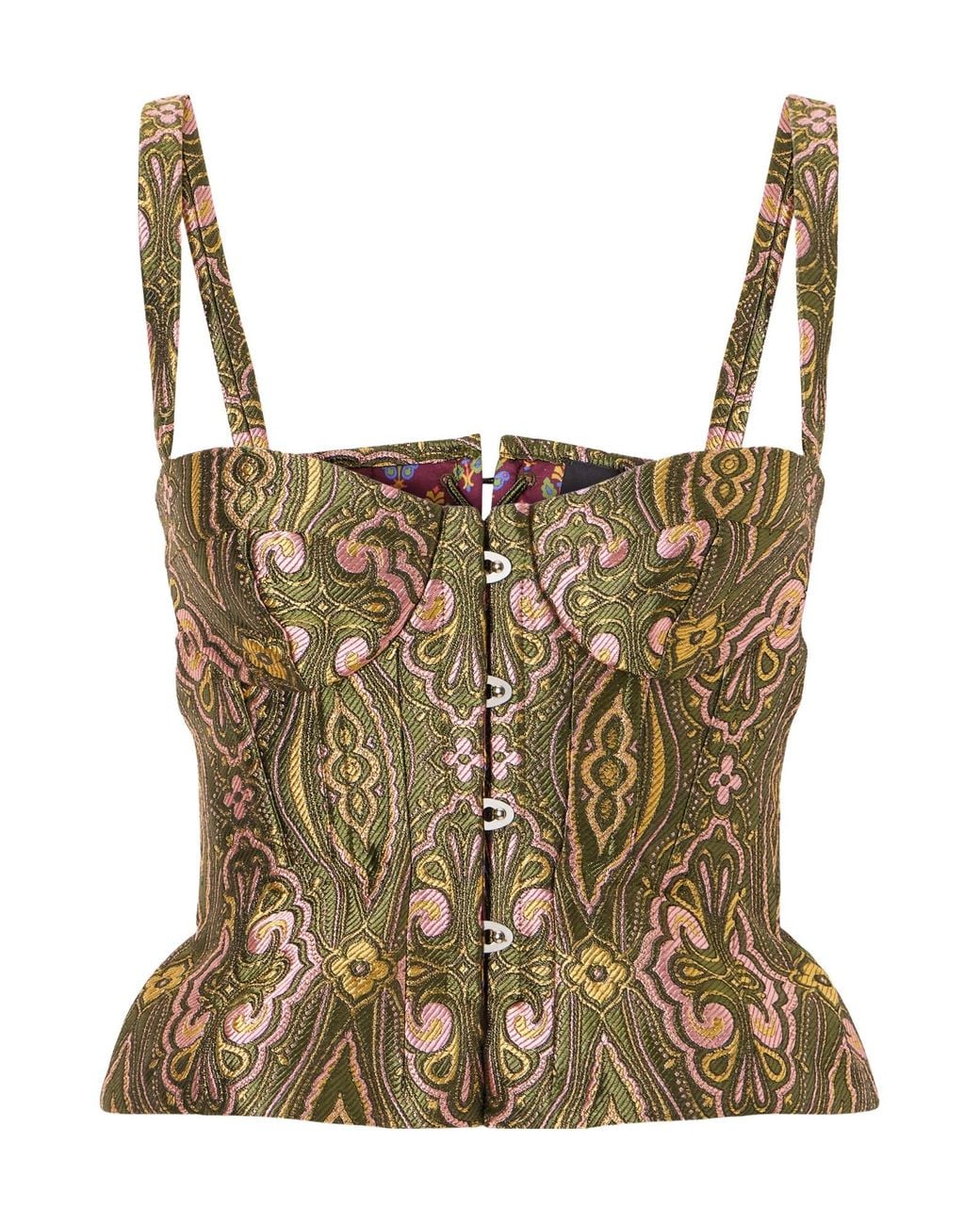 Etro Brown Floral Paisley-Print Jacquard Bustier Top
