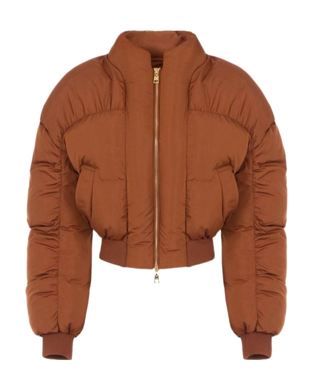 Elisabetta Franchi Brown Cropped Curled-Sleeve Down Jacket