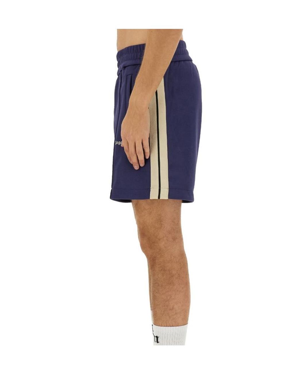 Palm Angels Blue Logo Embroidered Track Shorts for men