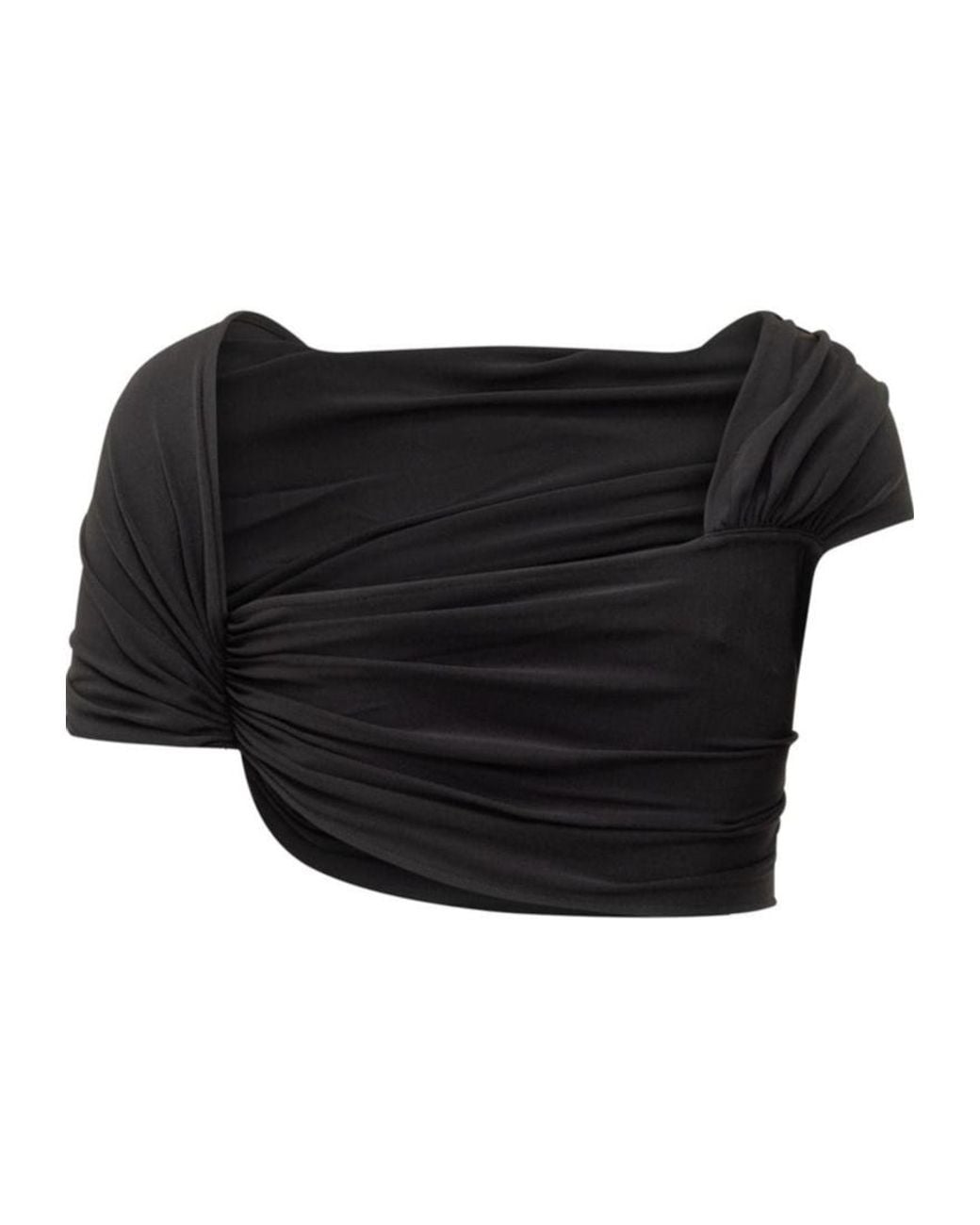 Casablanca Black Crepe Draped Crop Top