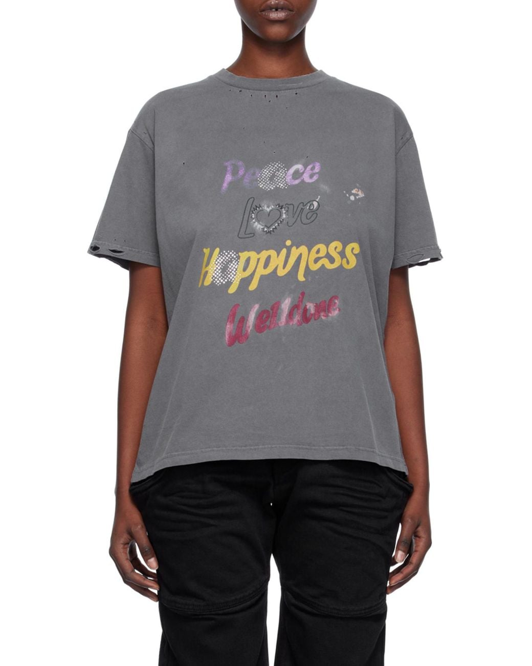 we11done Gray Slogan-Print Cottton T-Shirt for men