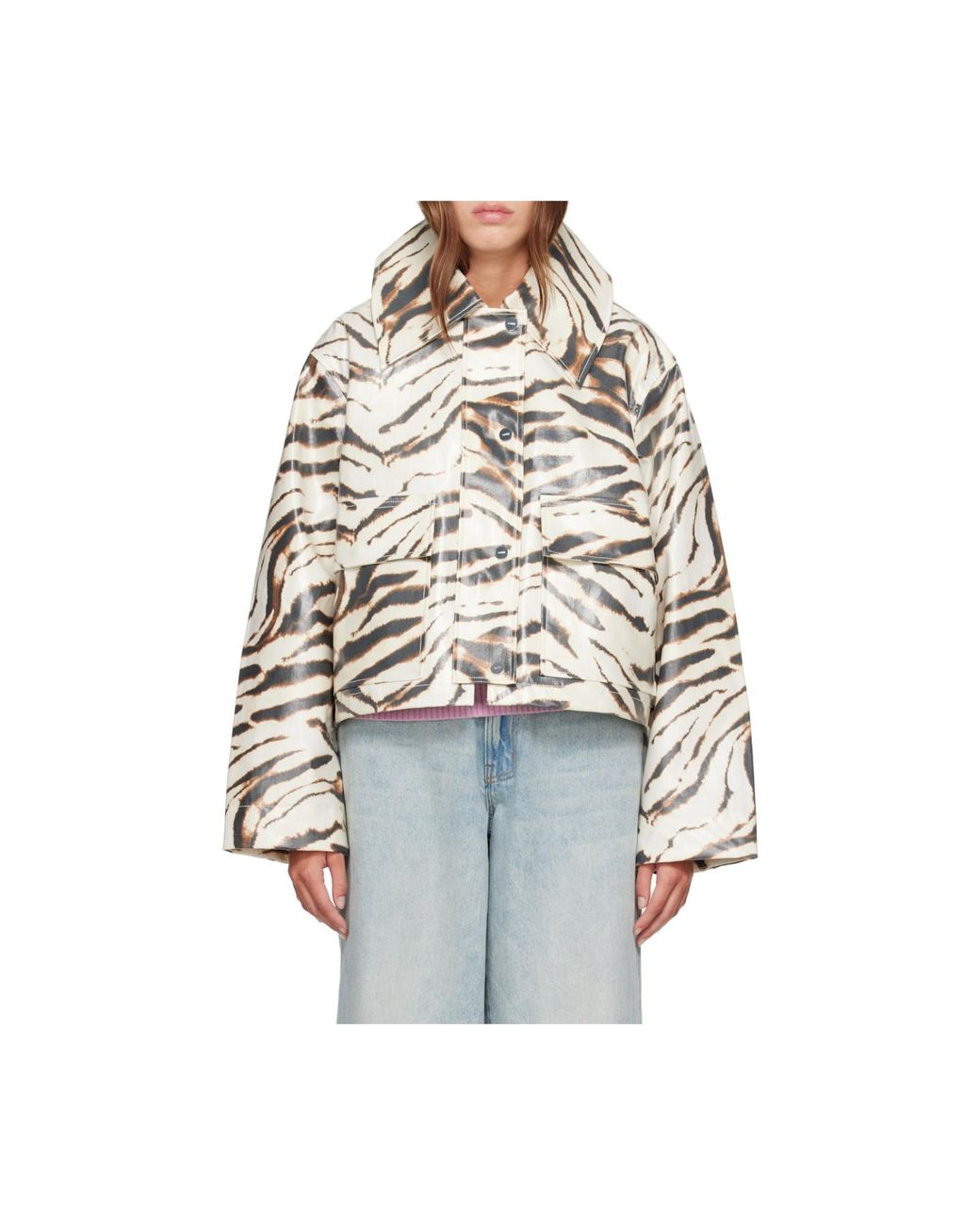 Ganni Natural Boxy Zebra-Print Jacket