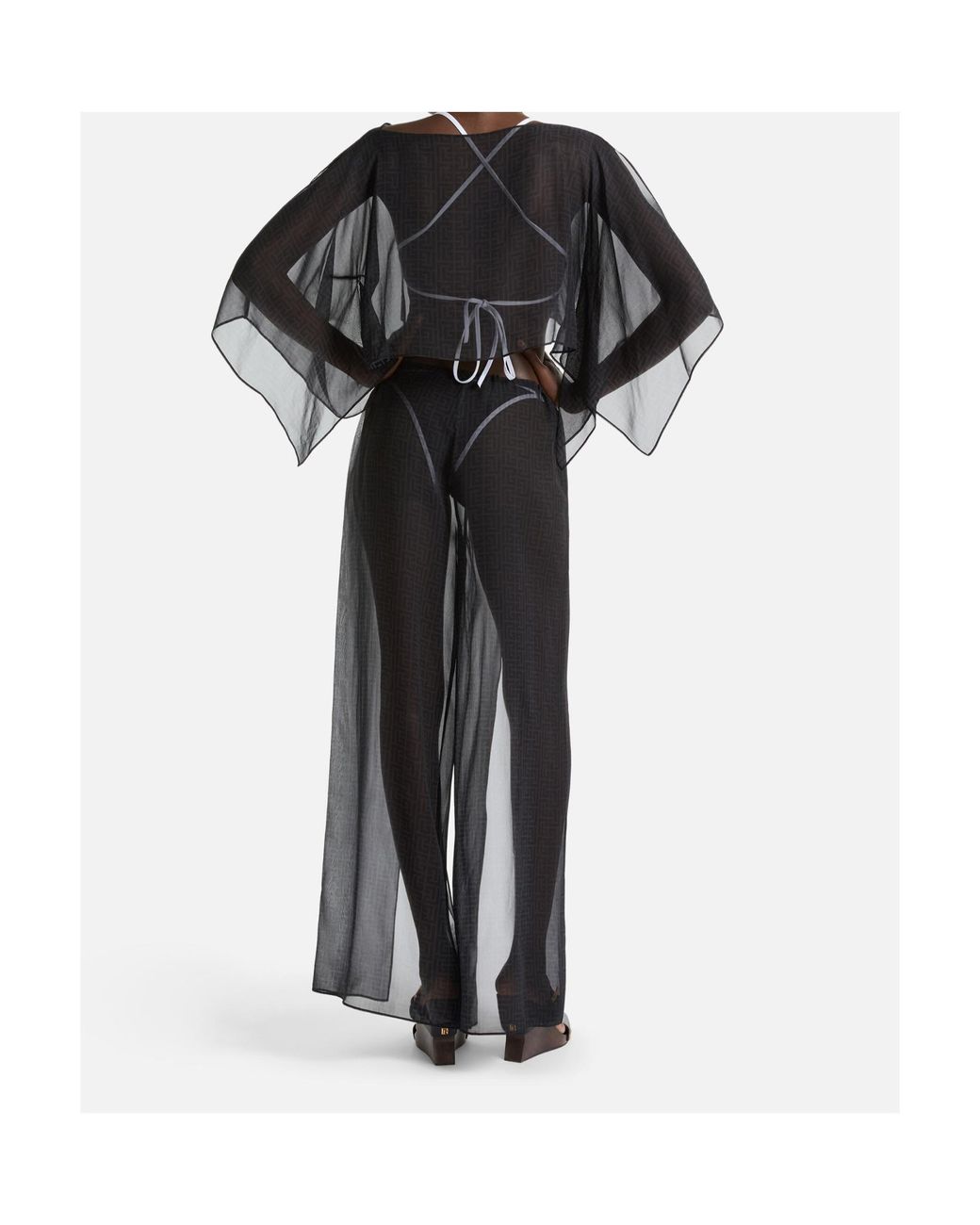 Balmain Gray Monogram Sheer Beach Poncho