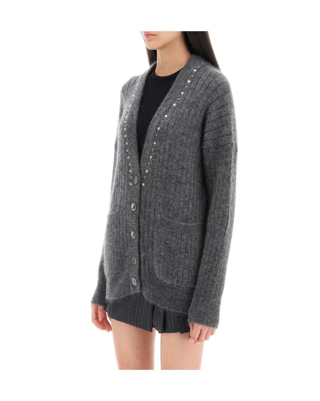 Alessandra Rich Gray Embellished V-Neck Cardigan