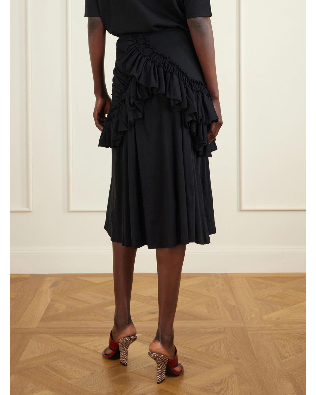 Dries Van Noten Black Midi Skirt With Ruffles And Drapes