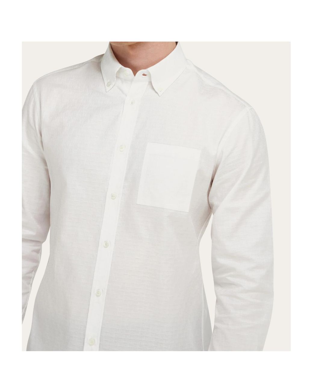 Ferragamo White Ferragamo Logo Jacquard Long-Sleeved Shirt