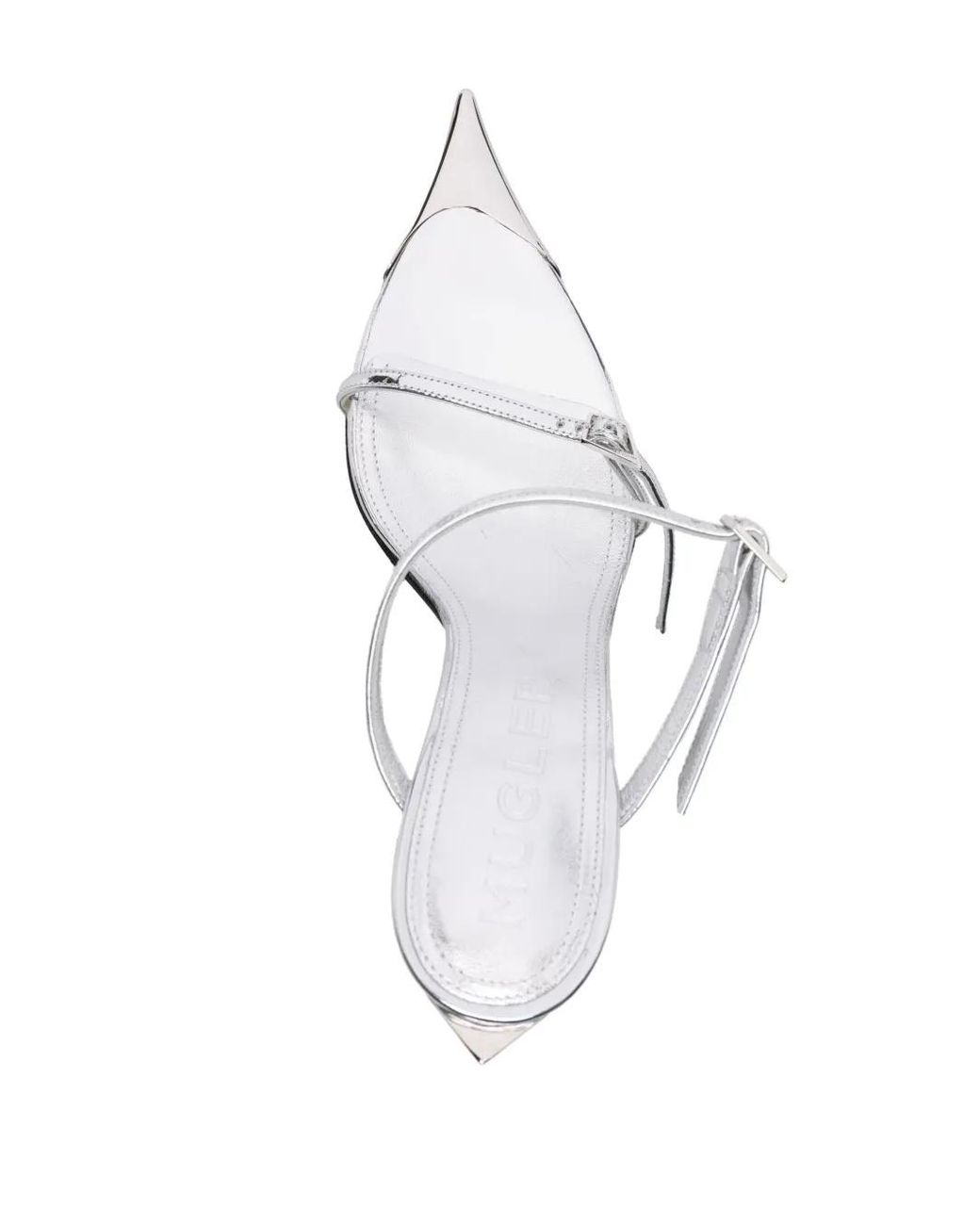 Mugler White 100Mm Metallic-Leather Mules