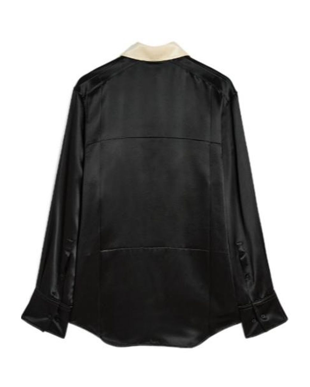 Jil Sander Black Contrast Collar Long-Sleeved Satin Shirt