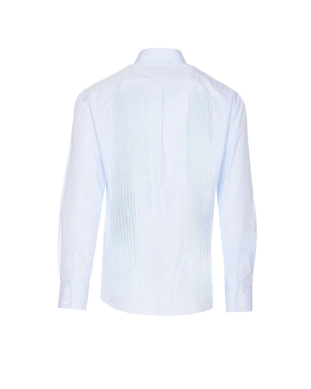 Brunello Cucinelli Blue Pinstriped Long-Sleeved Shirt for men