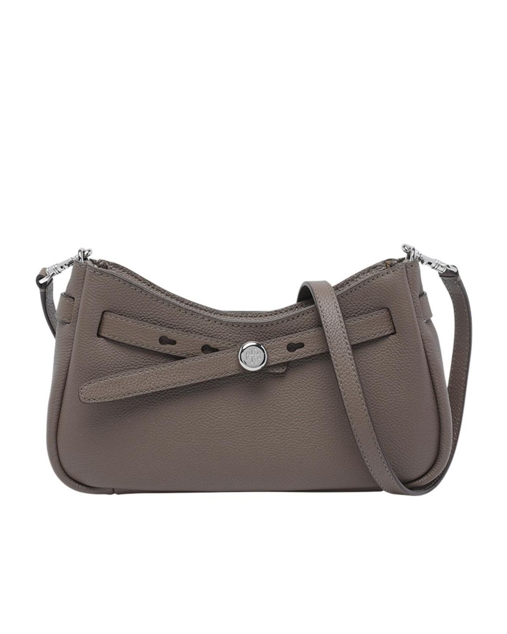 Tory Burch Gray Logo Plaque Zipped Shoulder Bag
