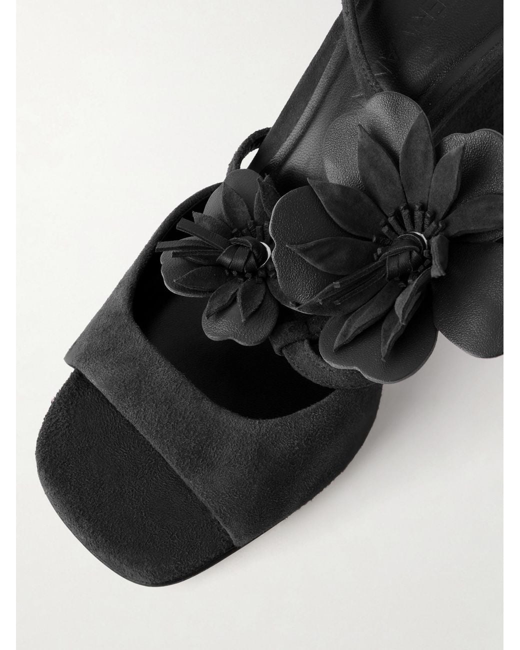 Zimmermann Black Embellished Leather-Trimmed Suede Wedge Mules
