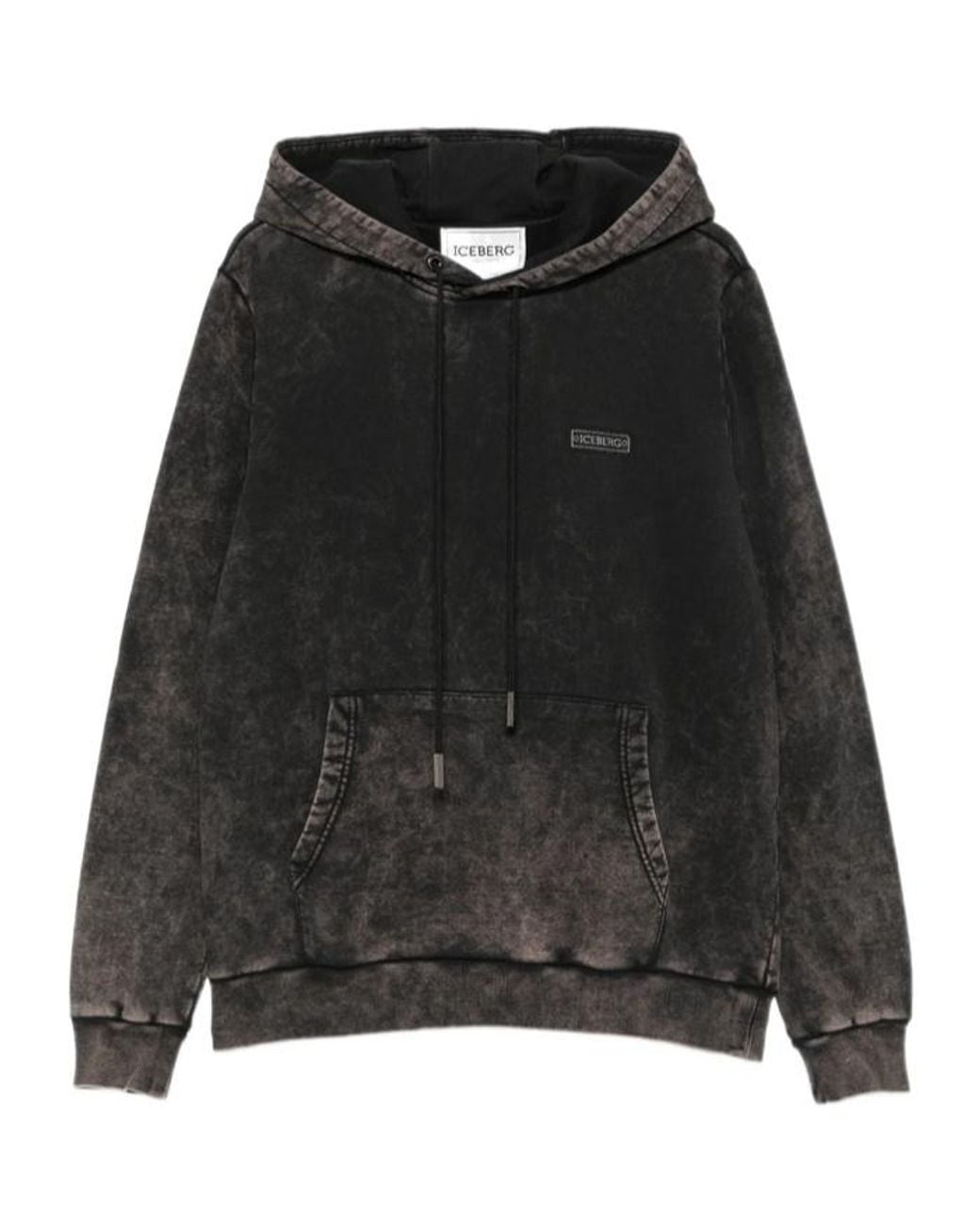 Iceberg Black Acid-Wash Logo-Patch Hoodie for men
