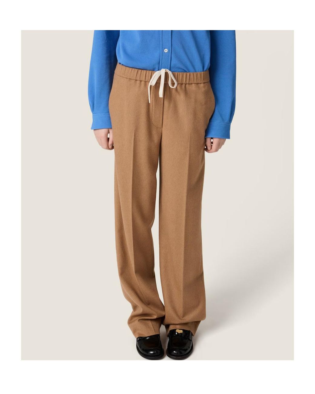 Miu Miu Brown Camel Hair Drawstring Pants