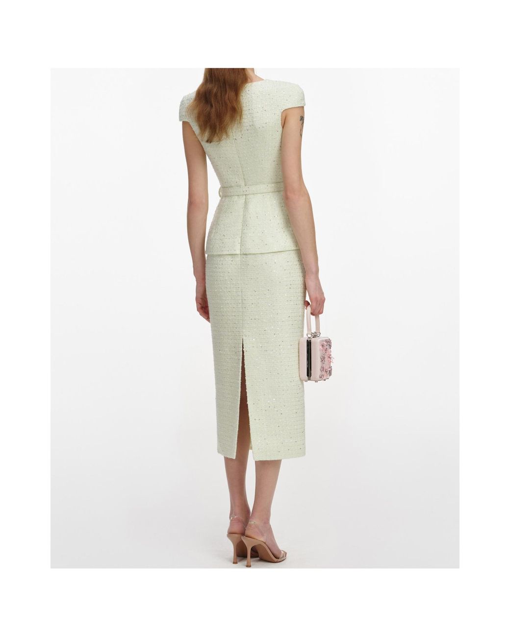 Self-Portrait White Bouclé Midi Dress