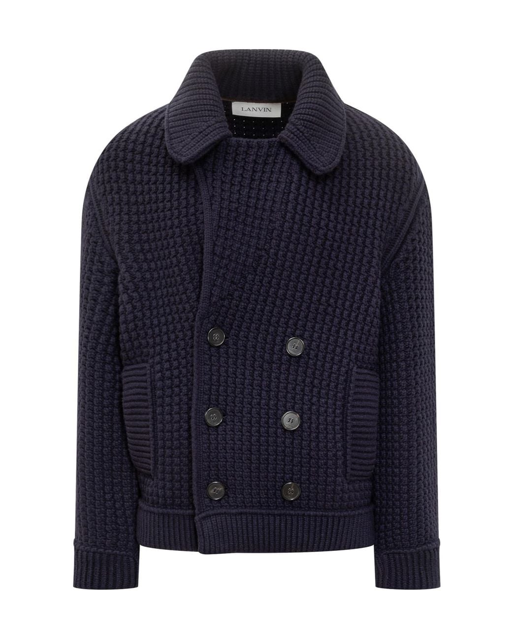 Lanvin Blue Double-Breasted Chunky Knitted Cardigan for men