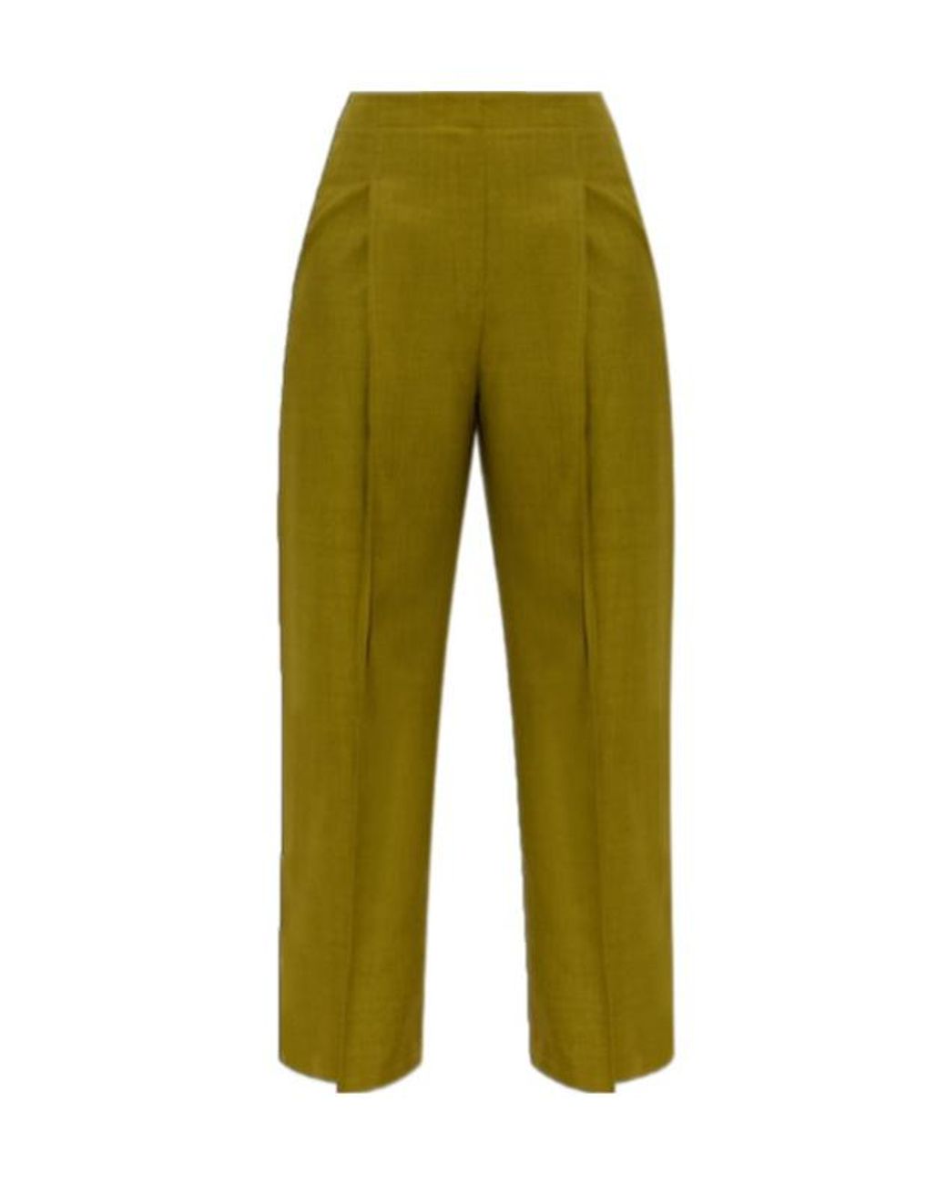 Theory Green Wide-Leg Cropped Creased Trousers