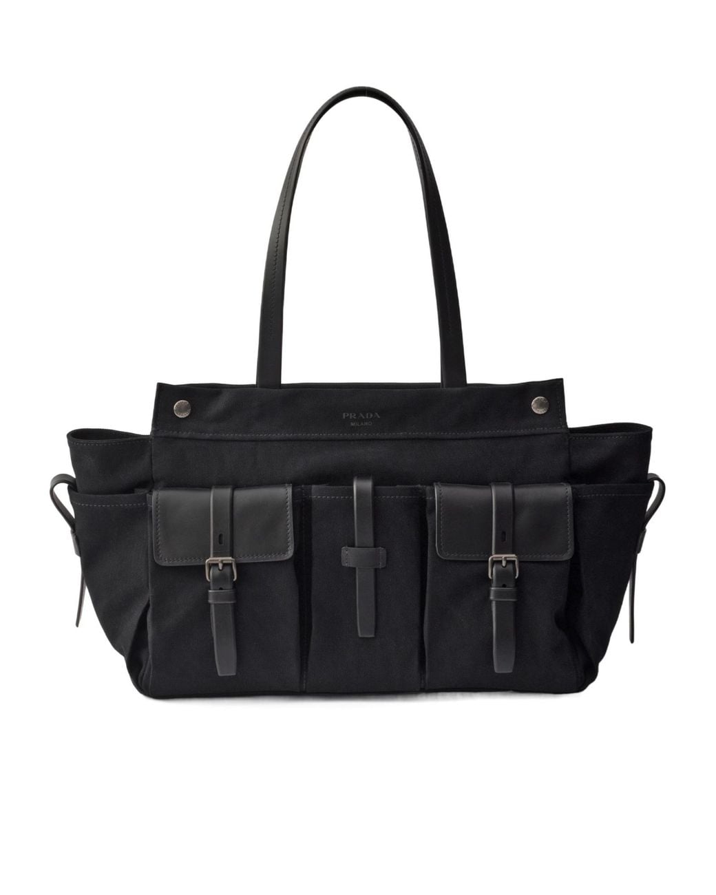Prada Black Route Canvas And Leather Tote Bag for men