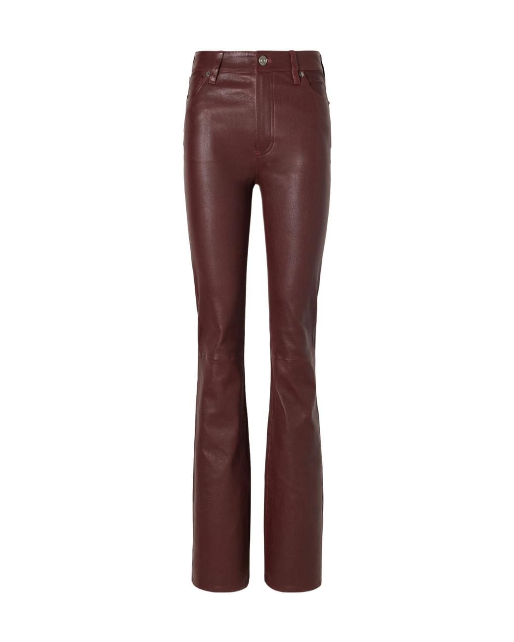 FRAME Purple High-Waisted Slim-Fit Lambskin Pants