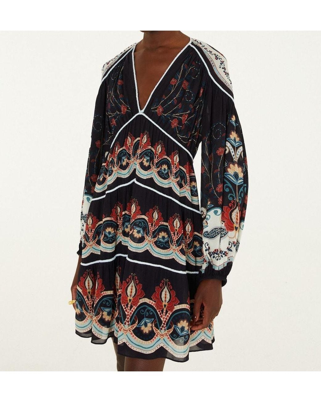 Farm Rio Black Long-Sleeve V-Neck Dress