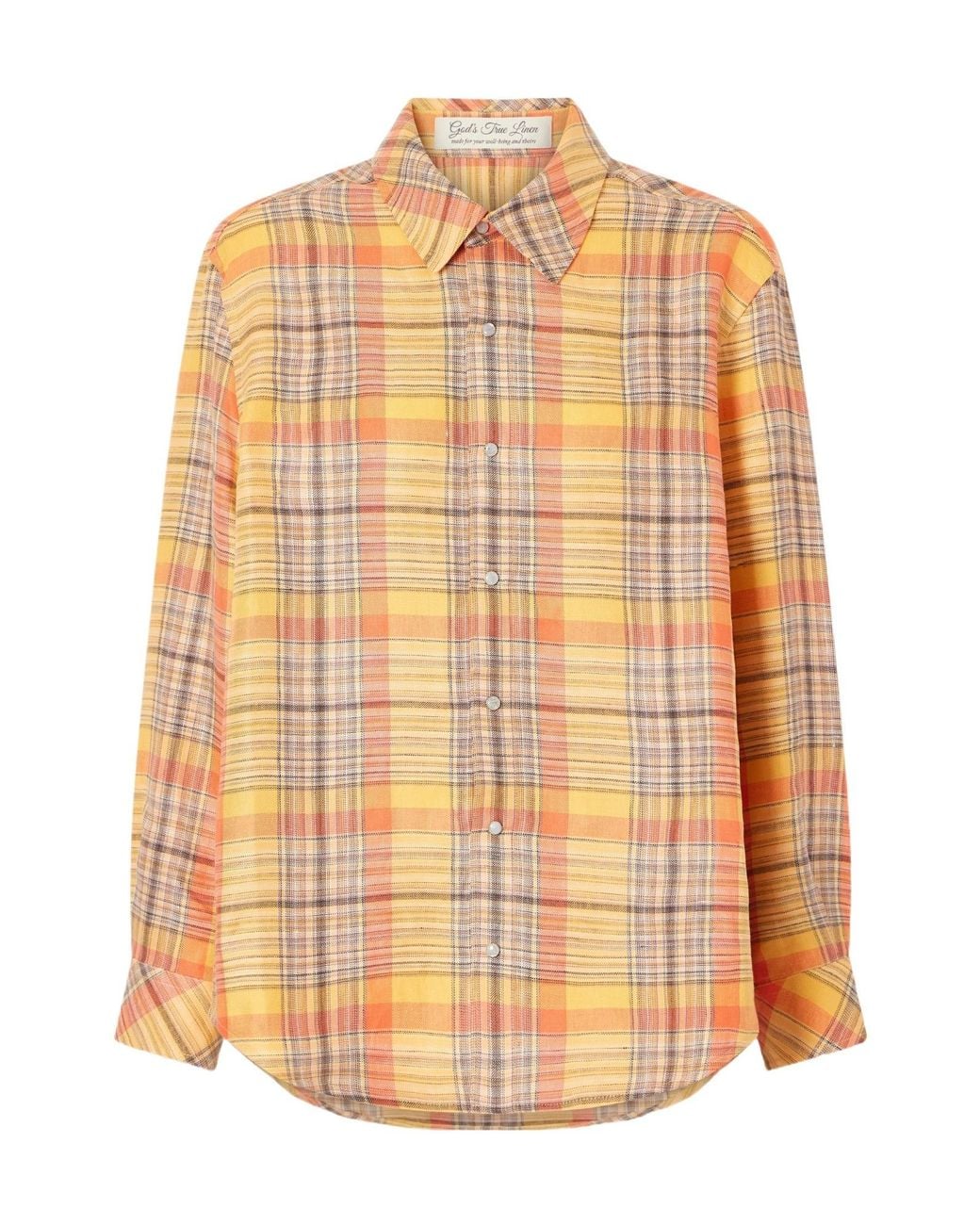 God's True Cashmere Orange Twilight Checked Linen Shirt