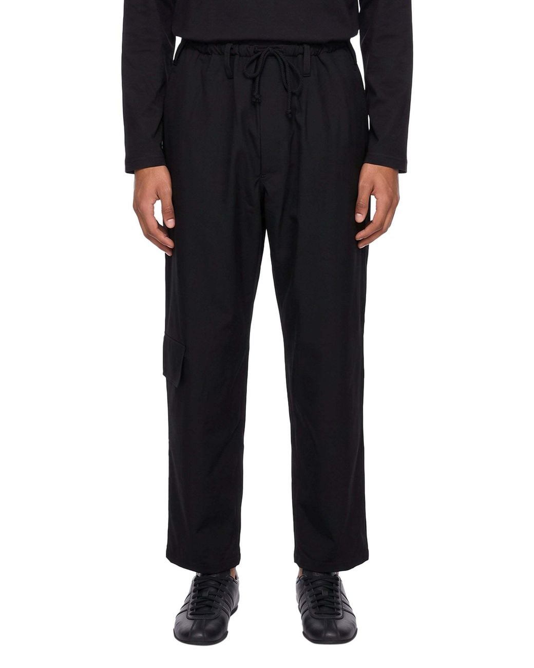 Yohji Yamamoto Black Drawstring-Waist Gabardine Cargo Pants for men